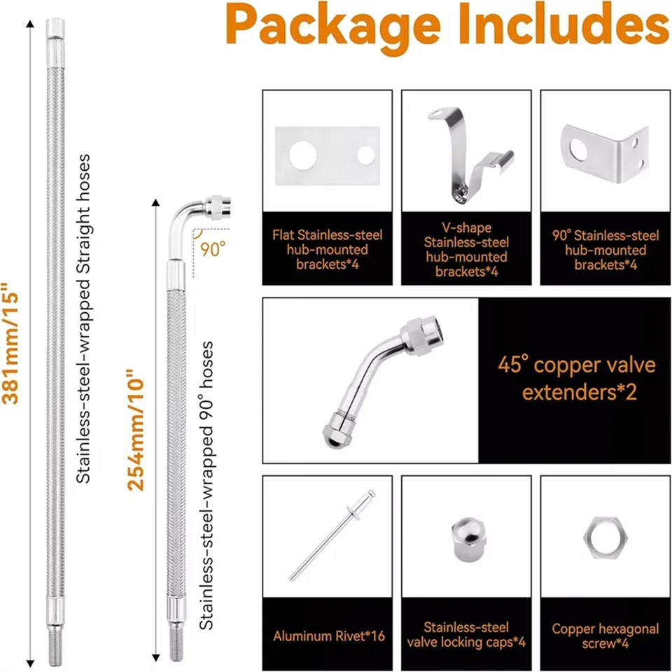 Dually Valve Stem Extenders Kit,Double Tires Air Inflation Kit Fits 16" To - View #4