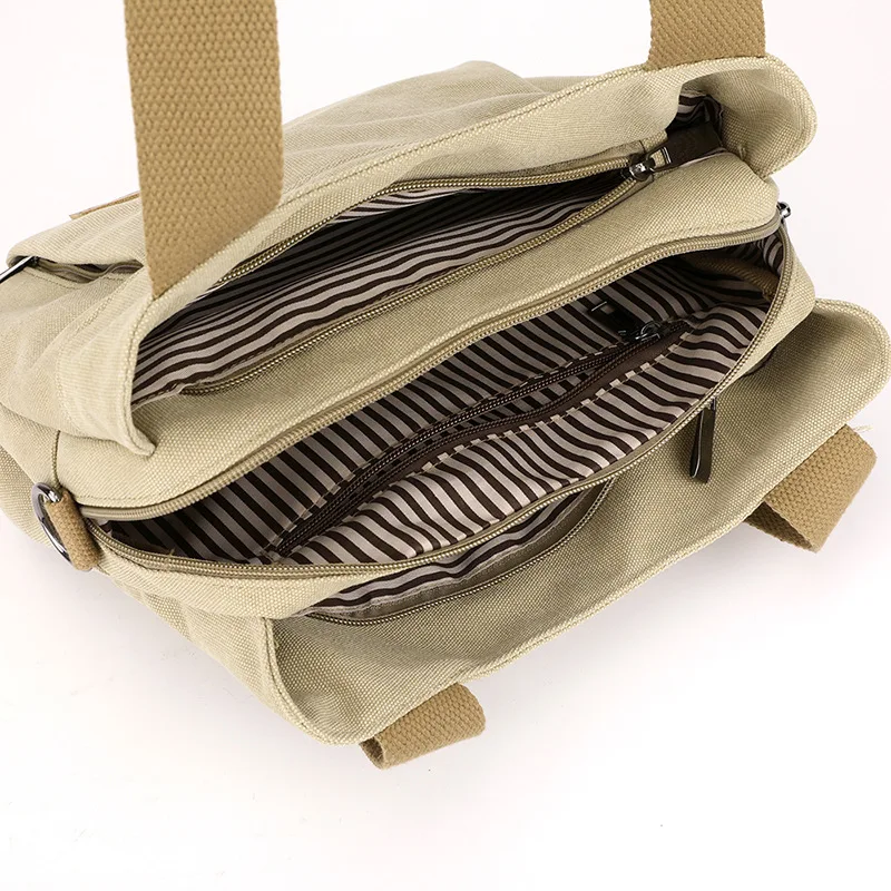 Retro Multi Pocket Women's Large Canvas Commuter Outsider Large Capacity Handheld One Shoulder Crossbody Bag
