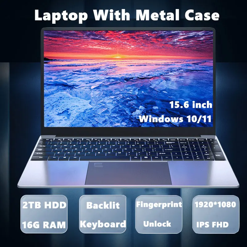 Laptop 15.6 Inch 16G RAM+1TB SSD Upgrade Metal Laptops Intel Celeron