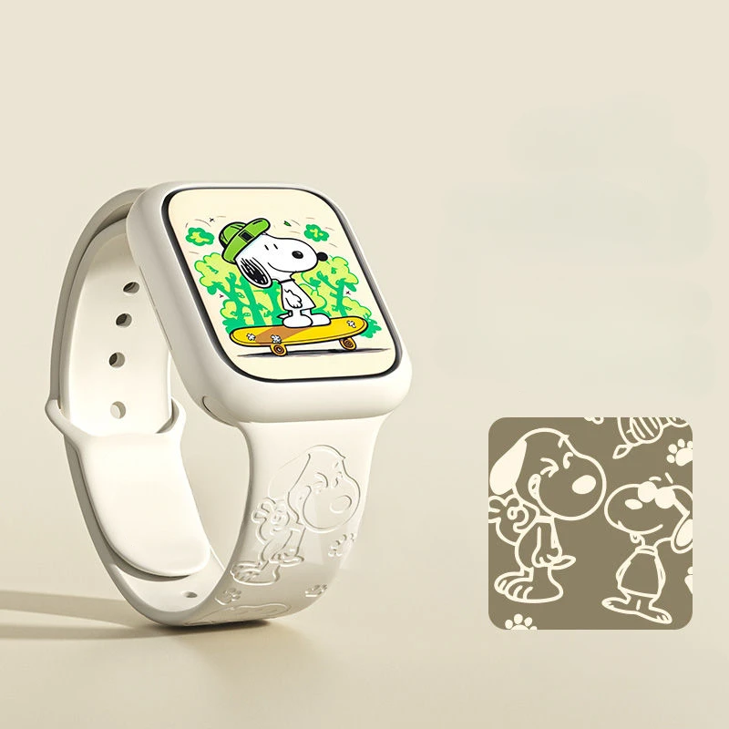 Kawaii Snoopy WatchBand for Apple 38mm 40mm 41mm 42mm 45mm 49mm Cartoon Embossed Effect Silicone Strap for Sport Watch Bracelet