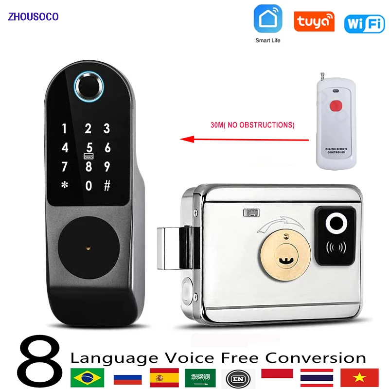 Tuya Wifi Smart Door Lock Fingerprint Biometric Digital Lock Smart Card Password APP Remote Control Keyless Electronic Lock