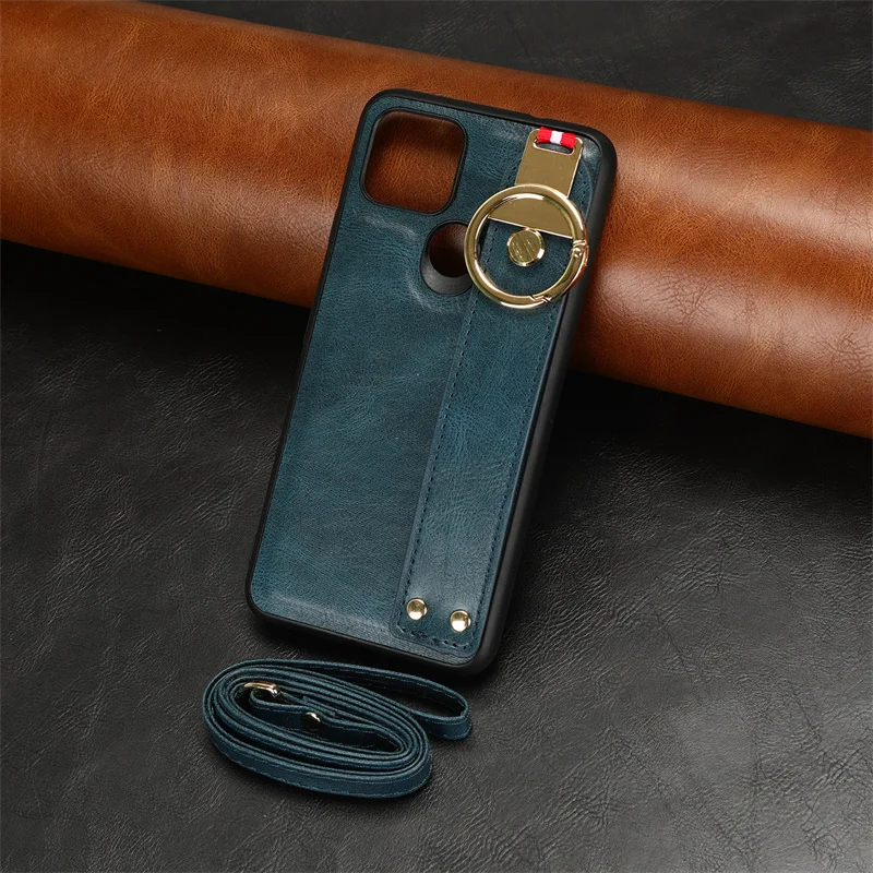 Per Google Pixel 5 Case Luxury Lanyard Pu Leather Google Pixel 5 6 7 8 Wristband Ring Protezione Della Fotocamera Paraurti Antiurto