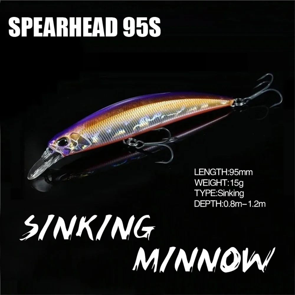 Minnow Lure Spearheadd Ryuki 95S Wobbler for Trolling 9.5cm 15g Bass Fishing Bait Wobbler Long Sinking Trolling Jerkbait Pesca 3