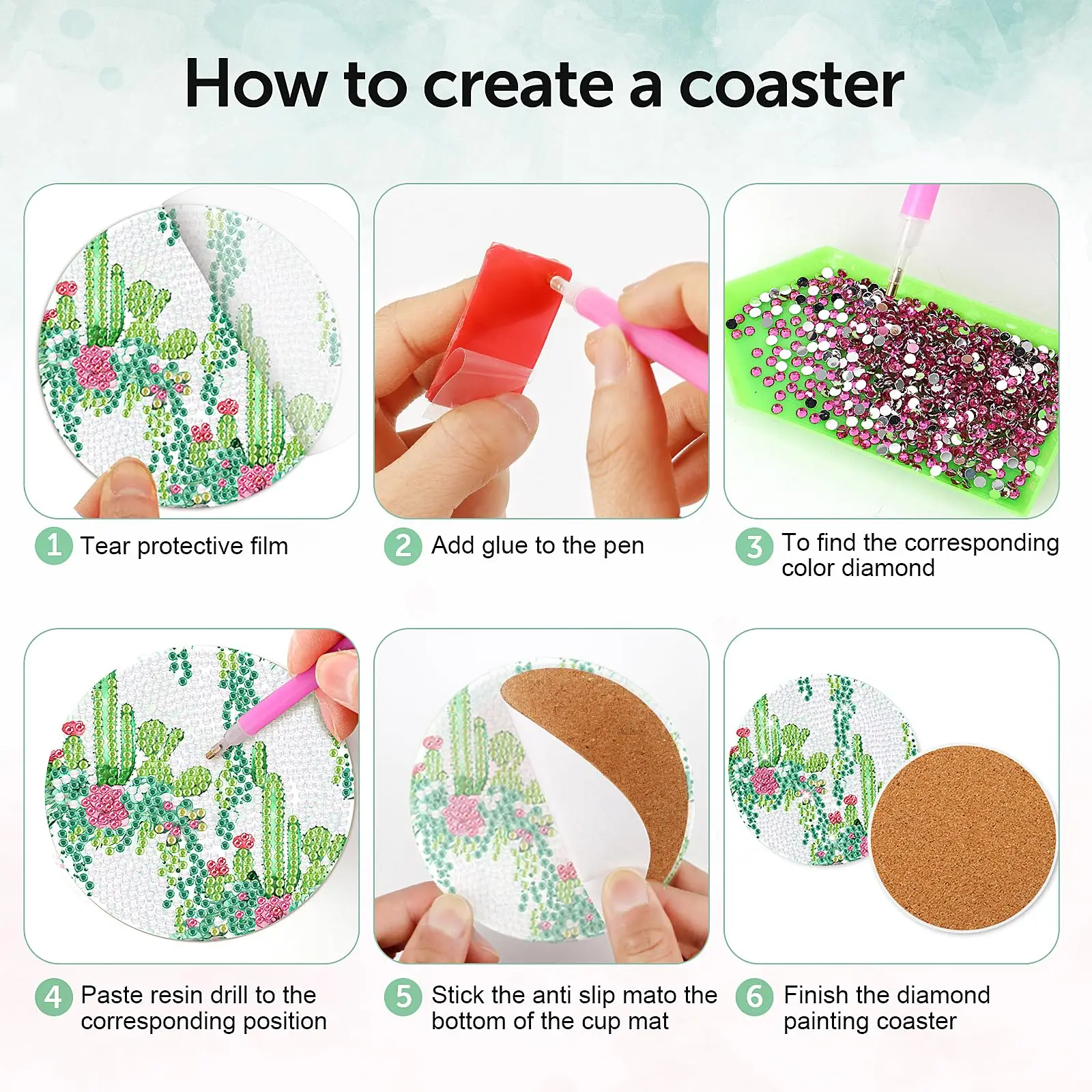 Diamond Painting Coasters Kit With Holder, Diamond Art Coasters