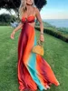 Fashion Gradient Hollow Out Maxi Dress Women Bohemia Spaghetti Strap Sleeveless Backless Beach Dresses Female Vacation Chic Robe 1