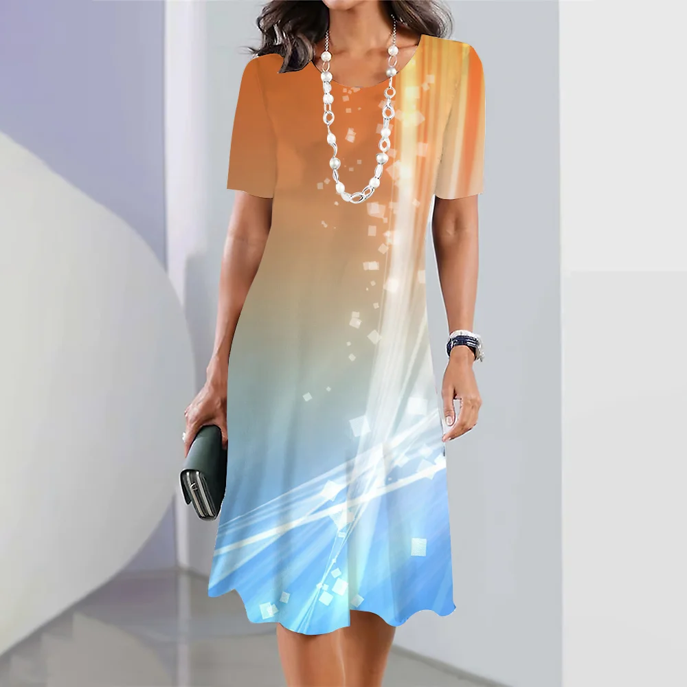 

2024 Sexy Women's Dresses 3D Gradient Pattern Short Sleeve Top Fashion Skirt Summer Oversized Y2k Dresses Ladies Casual Clothing