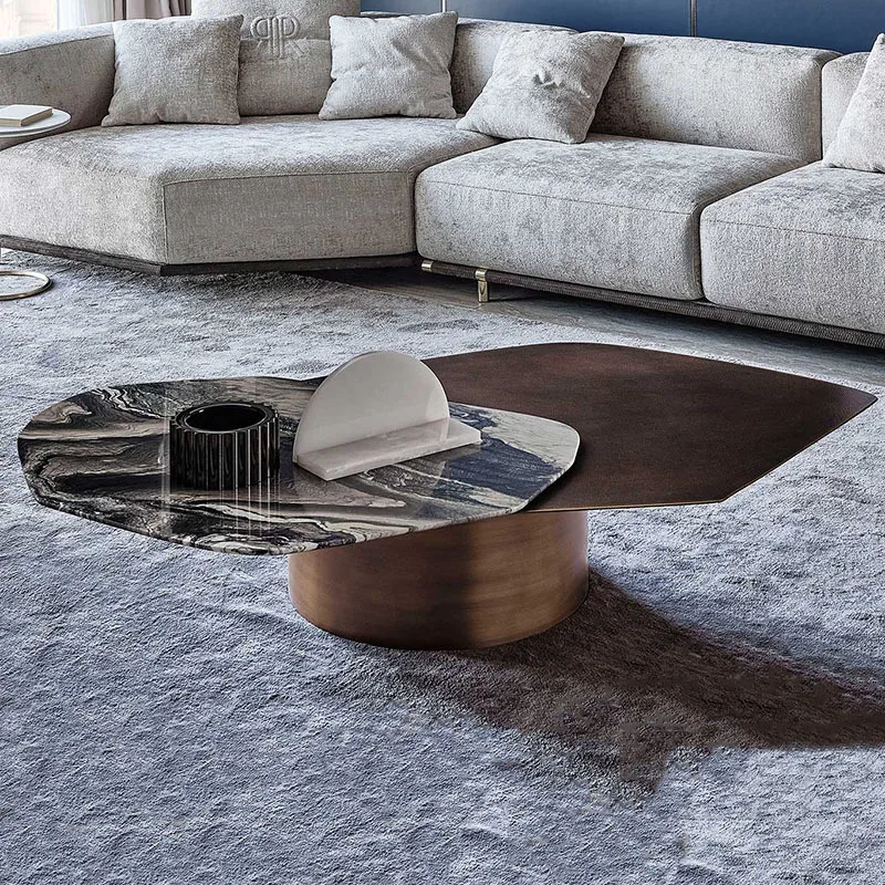 

Light luxury Stainless Steel Special-Shaped Coffee Table Combination Designer High-end Villa Hotel Living Room Creative Tea Tabl