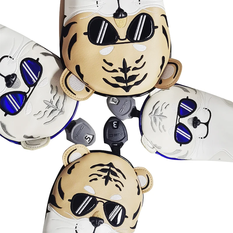 Description Picture 2 of itemGolf Headcover Tiger Pattern PU Leather Golf Club Covers For Driver Fairway Hybrid Waterproof Protector Set Golf Wood Head Cover