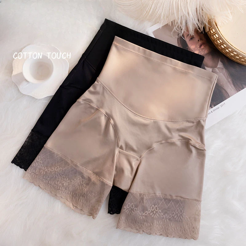 

Satin Lady Lace Briefs Power Belly Pull-in Safety Pants No Trace High Waist Cotton Profile Breathable Hip Lift Women Boxers