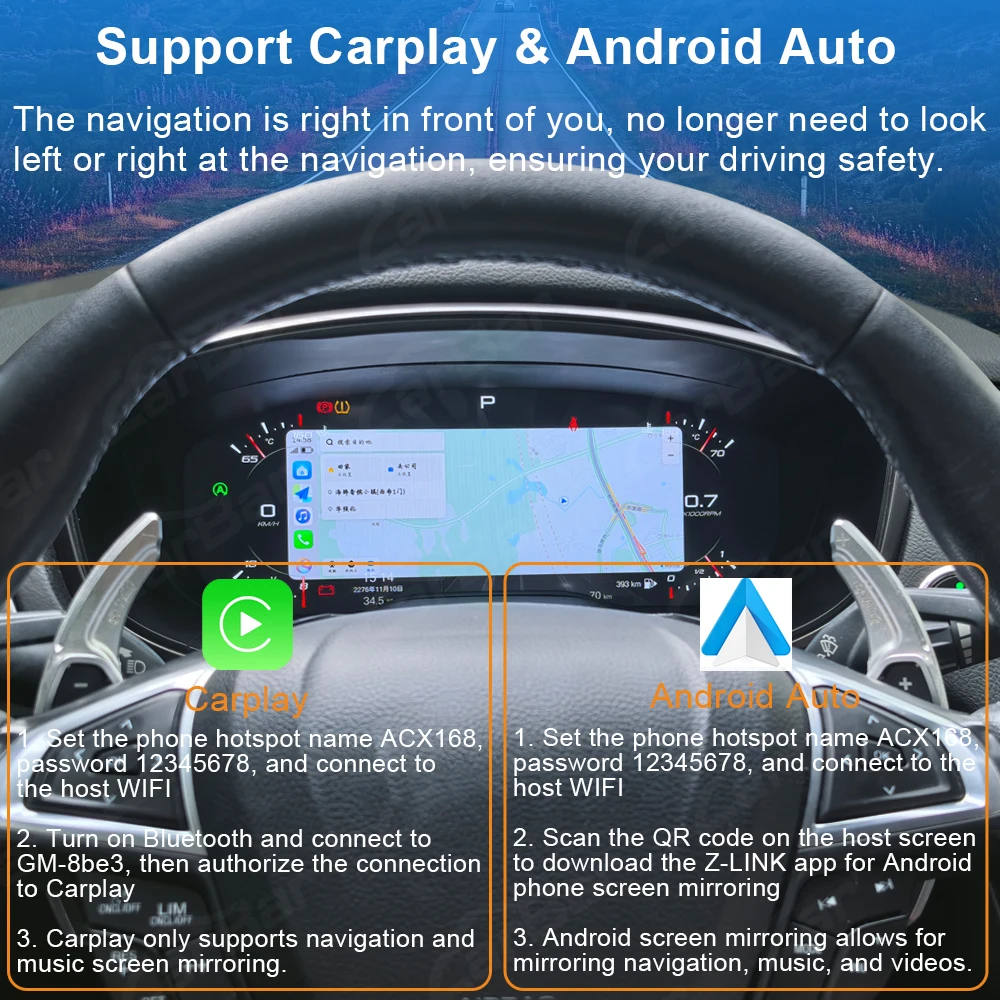 Panel de Instrumentos Digital LCD Carbar para Ford Mondeo 2013-2021, Velocímetro, CarPlay/Android Auto Inalámbrico 3