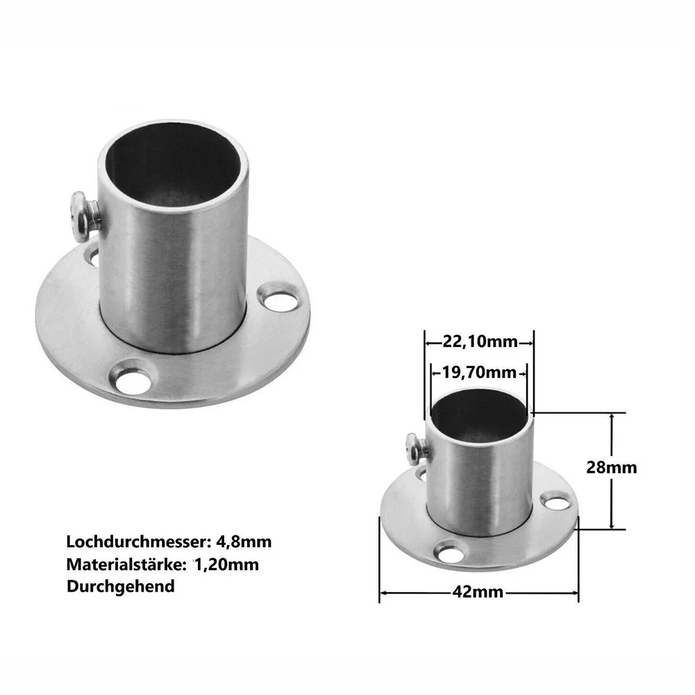 Stainless Steel Flange Bracket For Wardrobe Curtain Cloth Rod Seat Round Connection Tube 19 22 26 33 38 51mm Household Furniture images - 6