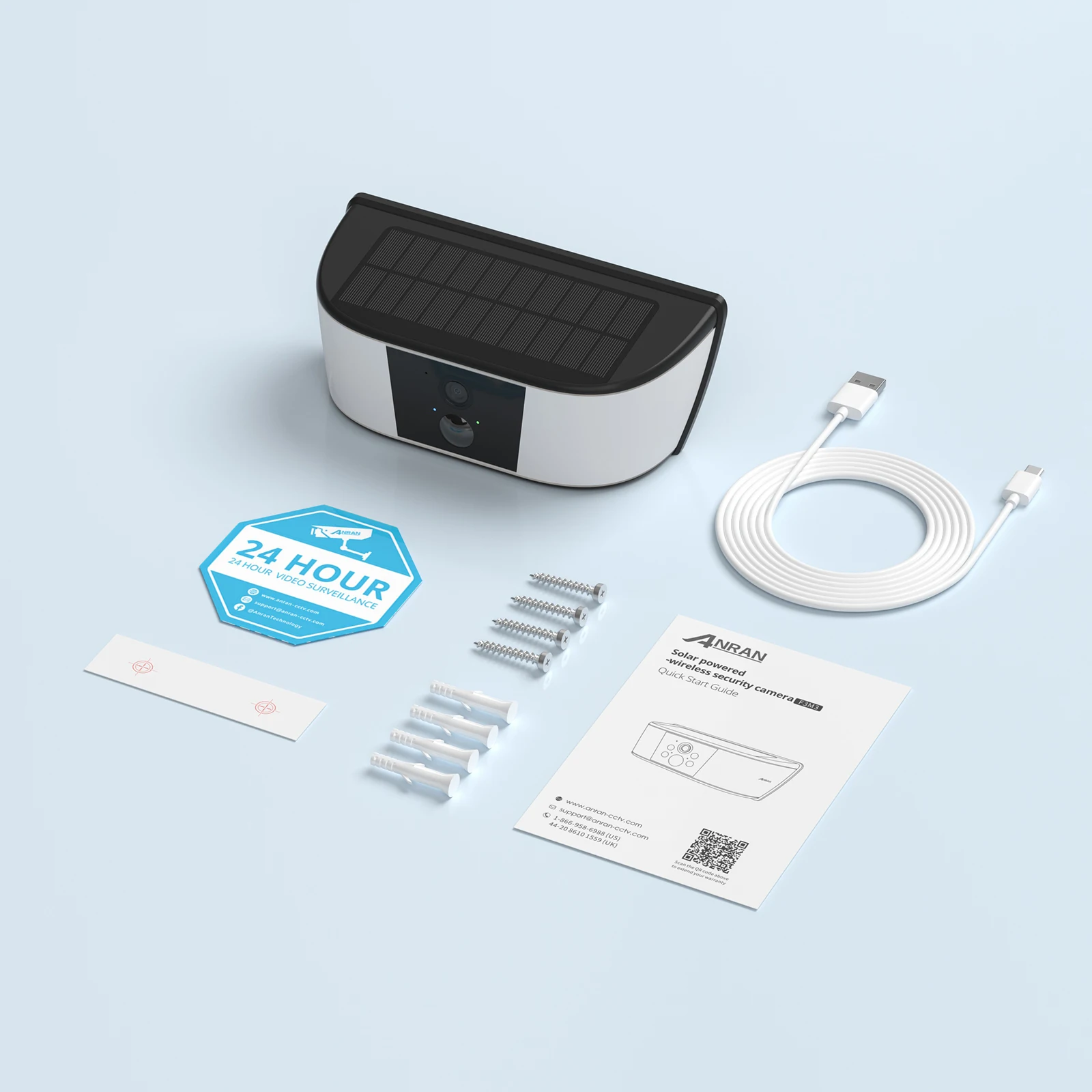 Περιεχόμενα συσκευασίας που περιλαμβάνουν την κάμερα και το ηλιακό πάνελ