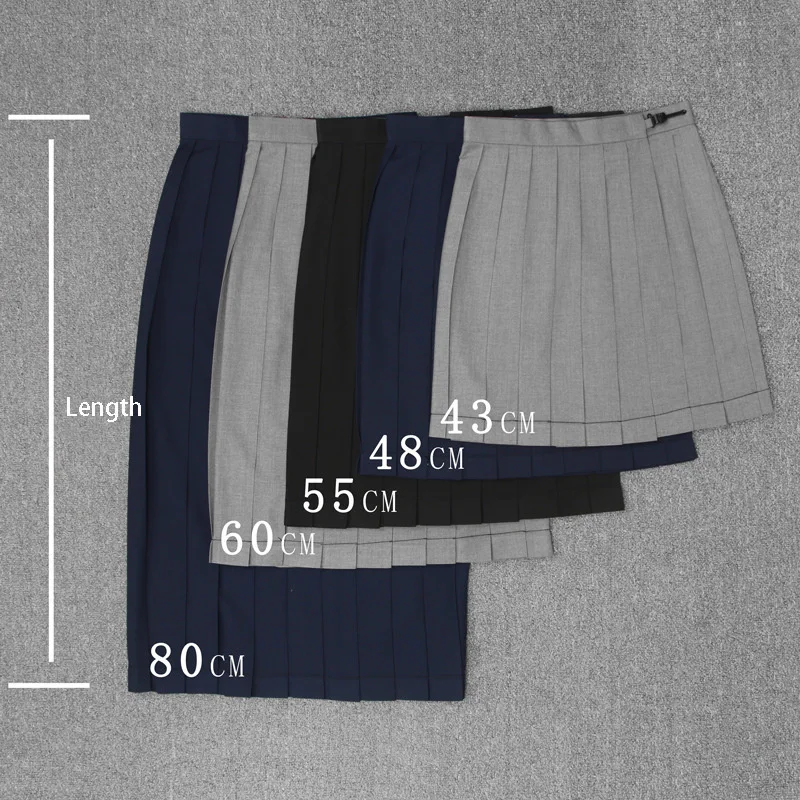 일본 학교 드레스 선원 복장 일반 주름 치마 Jk 유니폼 대학 중학교 의상 블랙 블루 그레이 43-80cm 길이