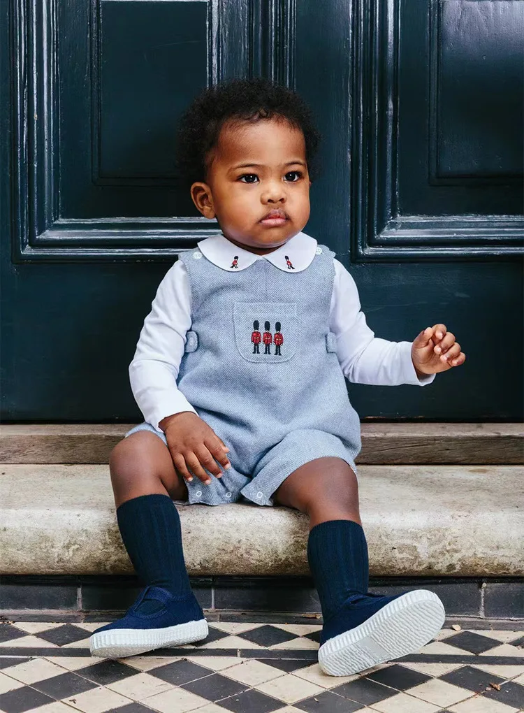 Description Picture 5 of itemSets for Children Kids Autumn Clothes Infant Boys Soldier Embroidery Rompers + White T-shirt Toddlers Tops + Suspenders