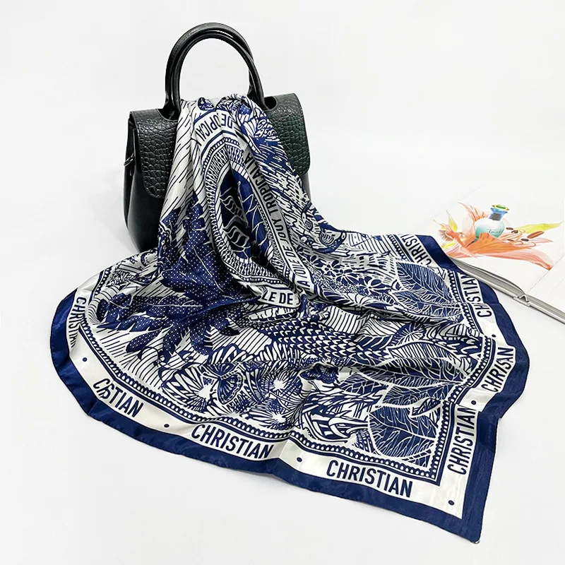 Silk Scarf Spring Summer 2022 New 90cm Square Satin Scarf Ladies Printed  Shawl Scarves