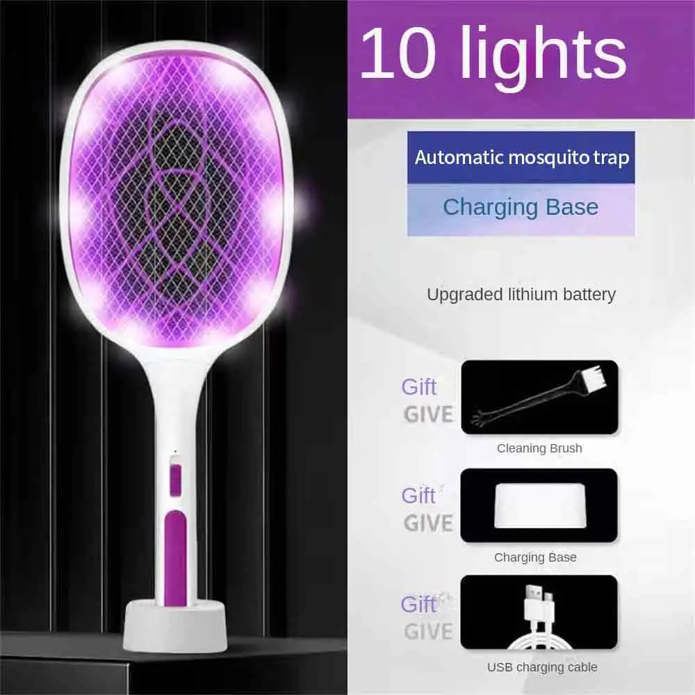 USB 충전식 여름 플라이 스와터 트랩 파리, 전기 버그 재퍼, 2 인 1 10 LED 트랩, 모기 킬러 램프, 3000V, 1 개, 3 개
