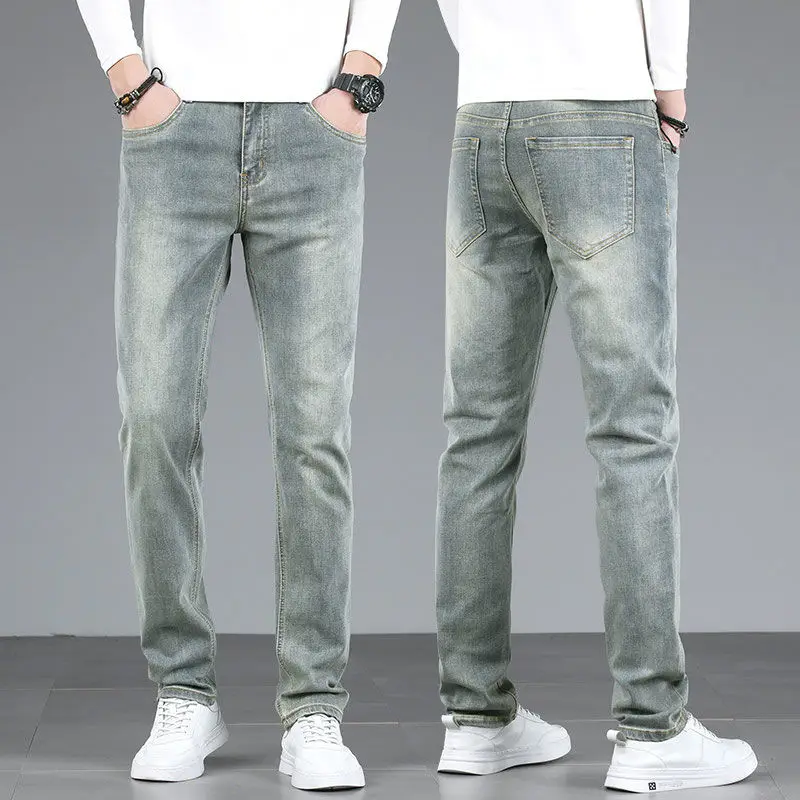 2024 New Fashion High Street Vintage Straight Cylinder Jeans Harajuku Men Spring Loose Casual Thin Style Slim All-match Trousers