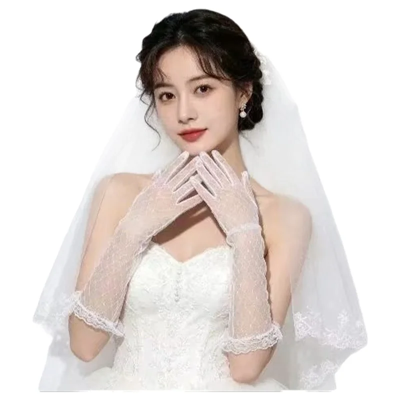 레트로 레이스 장갑 사진 소품 화이트 웨딩 신부 슈퍼 동화 손가락 장갑 여성용 폴리에스터 섬유 여름 장