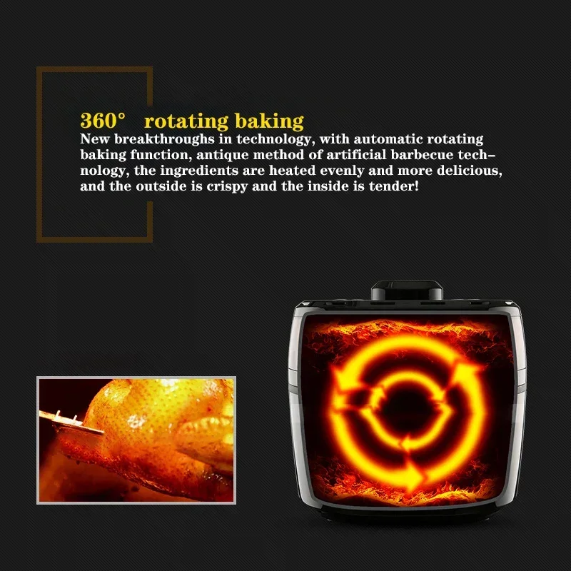 HD15 10L 220V/1200W Electric Air Fryer  360° Chicken Wing Pizza Baking Machine LED Touch Screen Fryer  Smart Smokeless Air Fryer 4