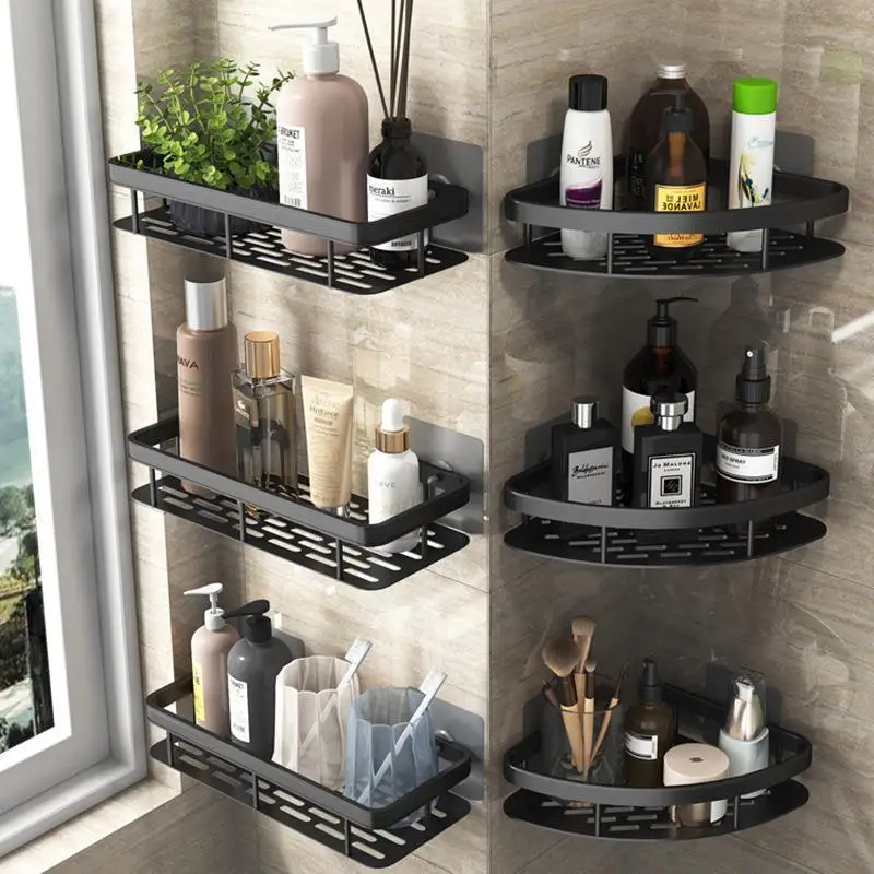 Description Picture 2 of item1/2pcs Wall Hanging Corner Rectangular Rack Bathroom Shelf Towel Rack Shelves Wall Shower Shampoo Rack No Drill Shelf Tripod