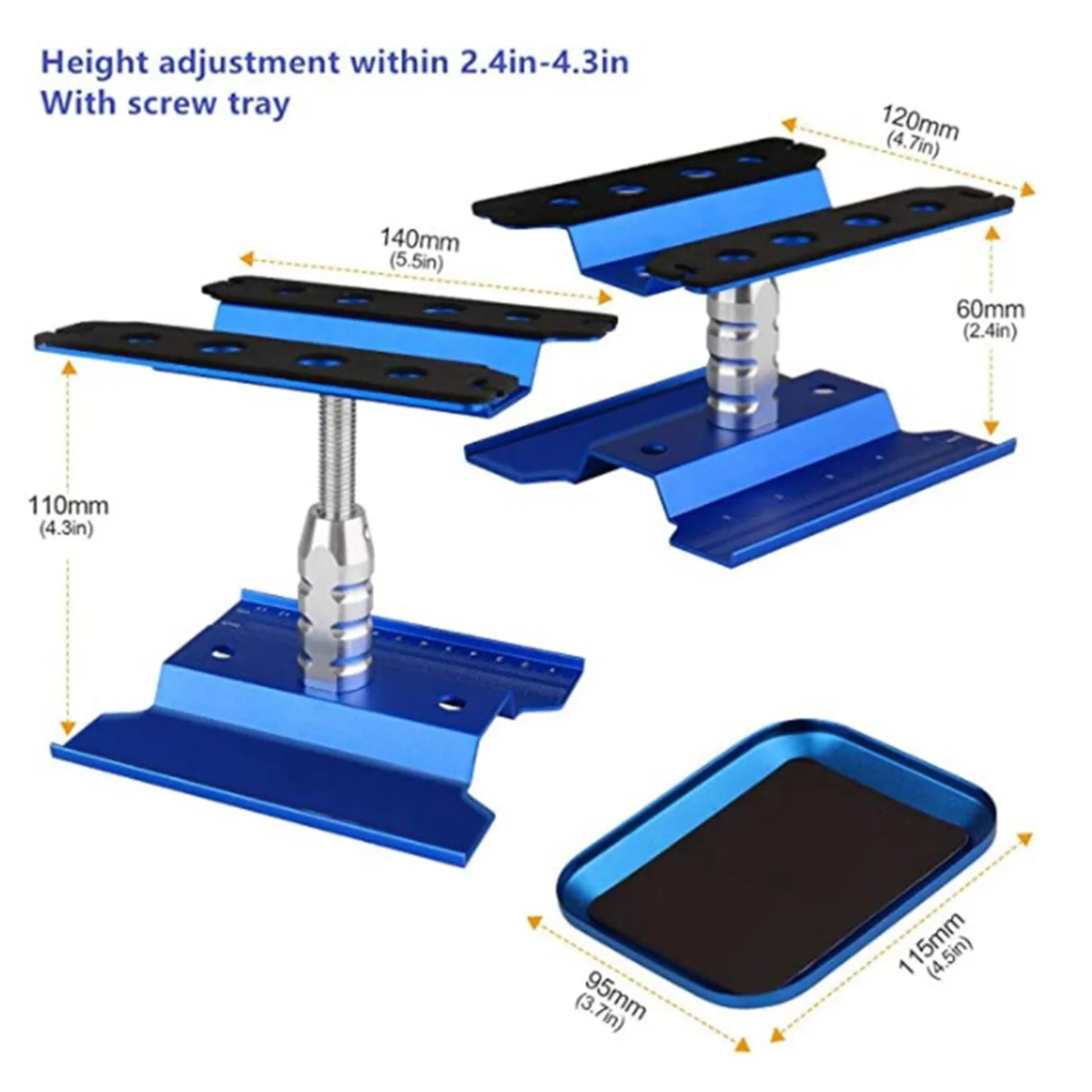 BAAU RC Car Work Stand Repair Workstation 360 Degree Rotation Lift Lowerw/Screw Tray for 1/10 1/8 -4 SCX10 D90 Blue