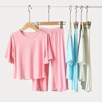 Ensembles d'été pour filles, ensemble fin à manches courtes pour enfants, vêtements de maison pour filles, pyjama de couleur Pure 4