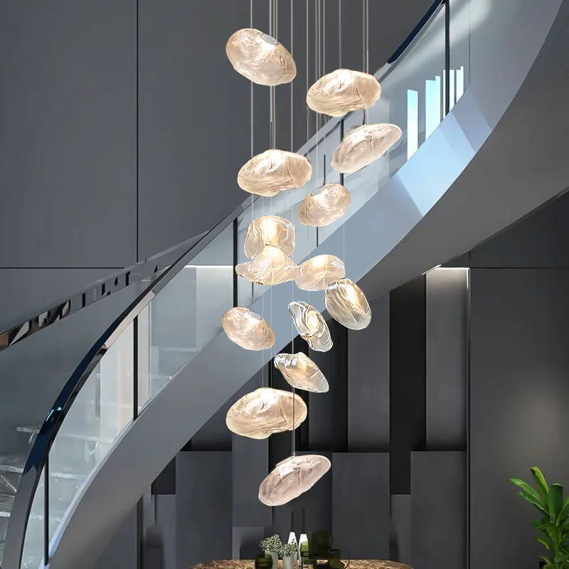 

Zhongshan duplex staircase, long chandelier, villa, living room, lamps, spiral stairwell, apartment, empty shop, commercial chan