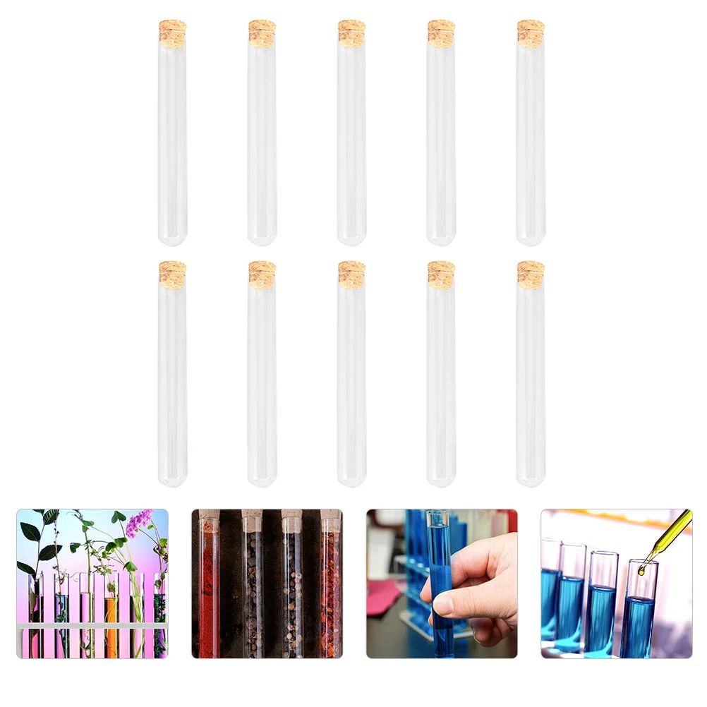 

10pcs Glass Test Tube Cork Round Bottom Test Tube Transparent Centrifuge Tubes Sample Storage Glass Container with Wood Cork,
