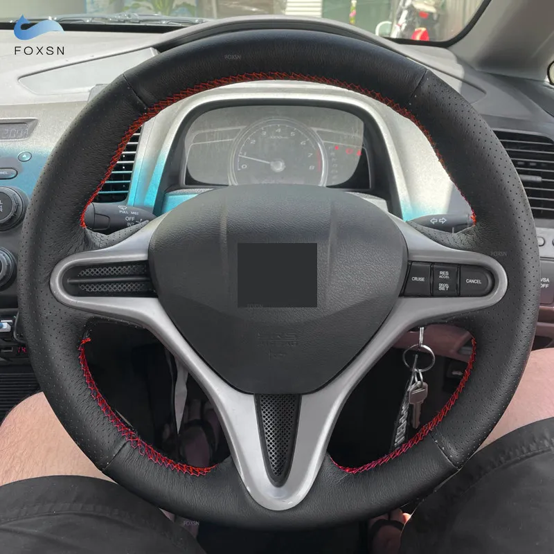 Geflochtenes Lenkrad für Honda Civic 8. MK8 2005 2006 2007 2008 2009 2010 2011, Auto-Lenkrad, handgenähter Lederbezug
