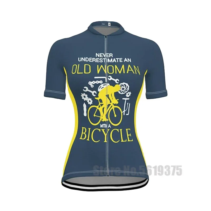 Old Woman Cycling Jersey Short Sleeve Summer Bike Wear Clothing Breathable MTB Jersey