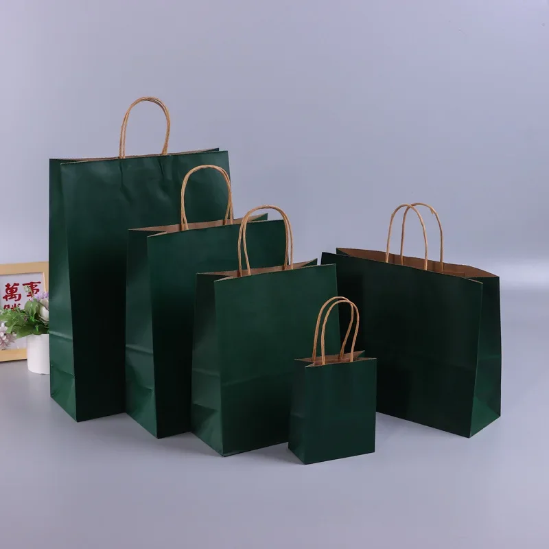thumbnail image 1 of Bolsas de regalo de papel Kraft con asas, 10/20/30/50 unidades, para compras, manualidades, color marrón y blanco, para fiestas, suministros navideños, 1 of 5
