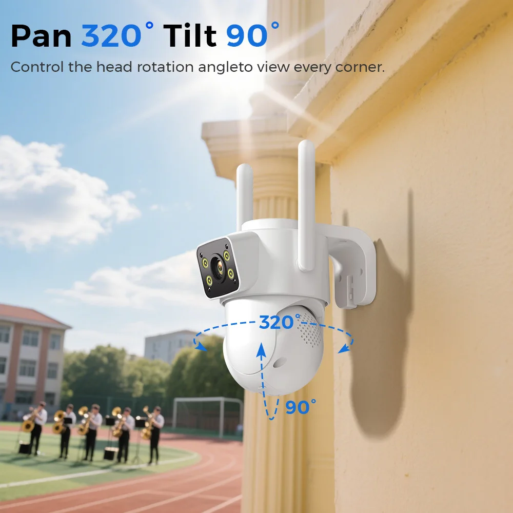 Auto Tracking PTZ Camera, 8MP Dual Screen WiFi Security IP Camera, Outdoor Waterproof, Color Night Vision, Two-Way Talk, icsee 6