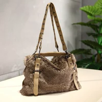 Women Soft Plush Hand Bag New Winter Camel Rivets Large Capacity Tote Bags Female Underarm Bags Faux Fur Shoulder Crossbody Bag - Image 2