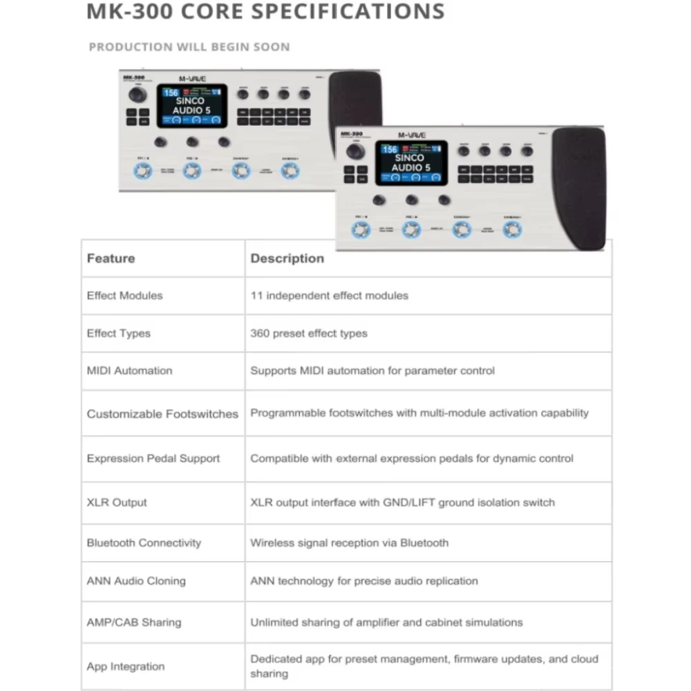 M-VAVE MK-300 AI Guitar Multi-Effect Processor 300s Looper 128