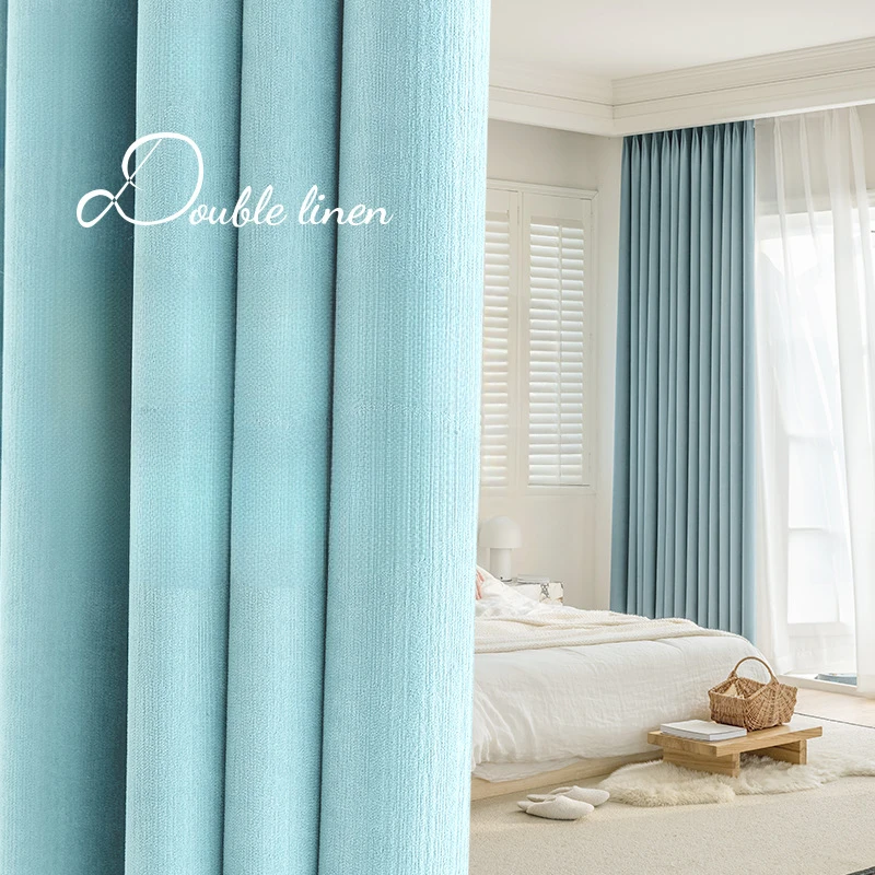 

1PC Chenille Curtains with Full Blackout and Blue Light Luxury High-end Finished Curtains