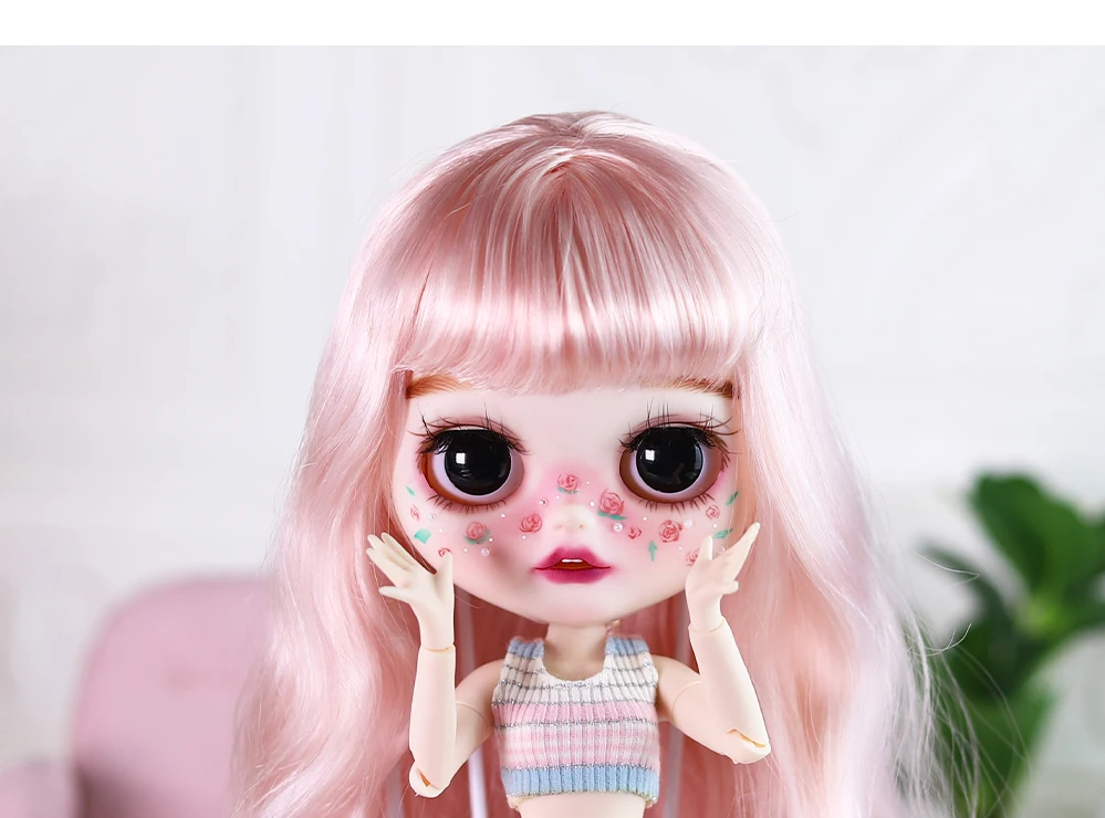 Clara – Prämie Custom Neo Blythe Puppe mit rosa Haaren, weißer Haut und mattem, lächelndem Gesicht 16