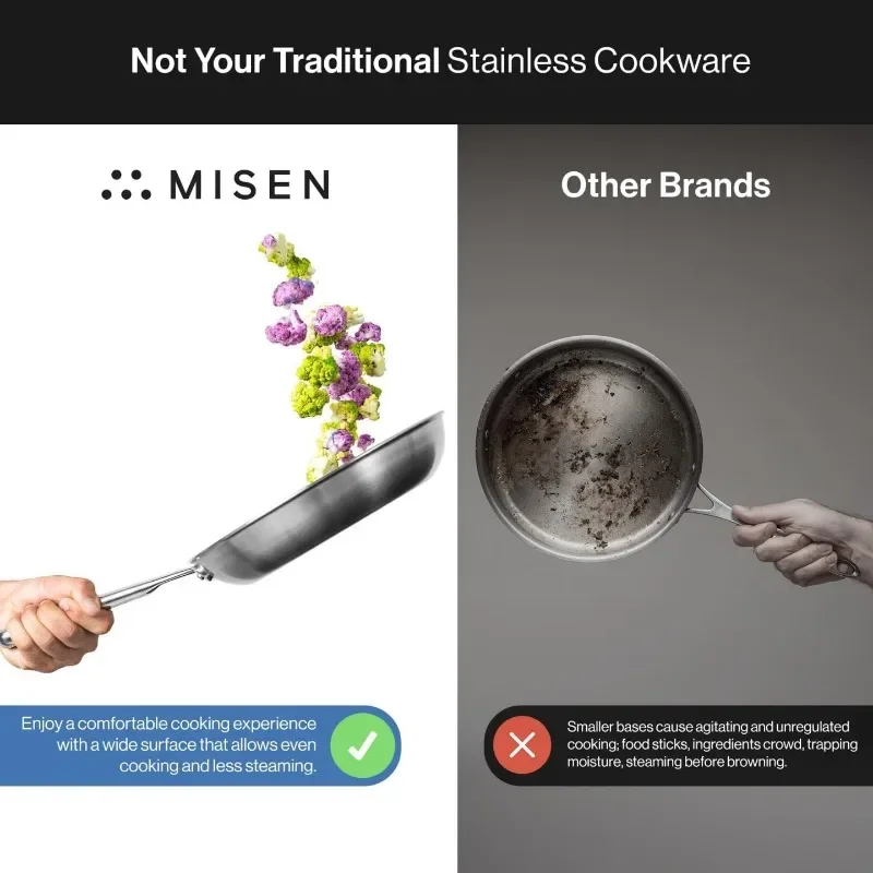 Misen 5-Ply Stainless Steel Cookware Set: 3 QT Stainless Steel Saucier with Lid, Saute Pan with Lid & 10" Frying Pan 2