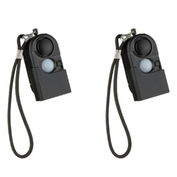 휴대용 미니 PIR 적외선 모션 센서, 캠핑 여행, 블랙 감지기 알람, 120DB 무선 홈 보안 도난 방지, 2 개