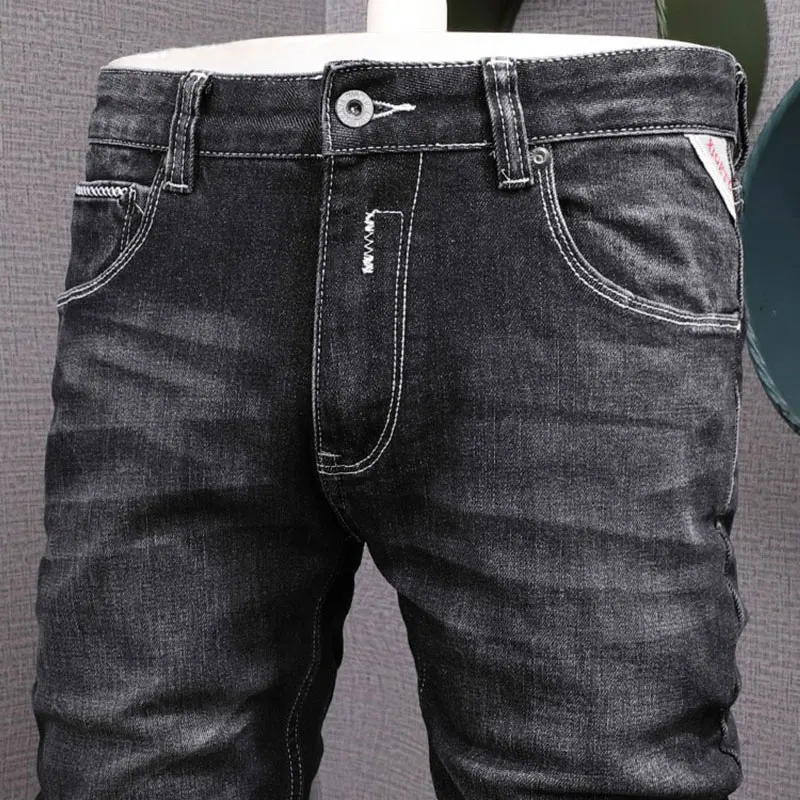 Fashion Vintage Men Jeans High Quality Retro Black Gray Elastic Slim Fit Designer Jeans Men Italian Style Denim Pants Hombre