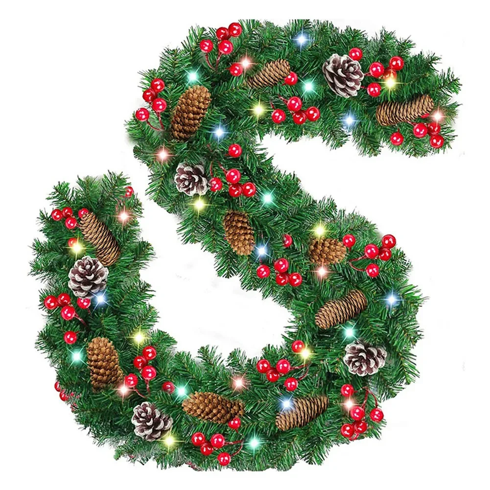 Christmas Garlands With Pinecones Red Berries Artificial Christmas Wreaths For Home Xmas Tree Stairs Door New Year Decoration