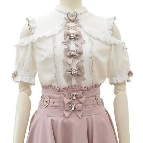 Sweet Lolita Style Girls Short Sleeve Top lace detail
