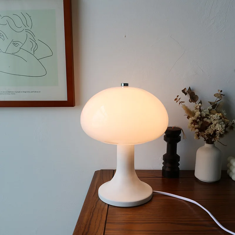 

Nordic Retro Solid Wood Mushroom Desk Lights Bedroom Bedside Study Homestay Home Decoration Medieval Bauhaus Glass Table Lamps