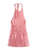 Sexy Sequin Mini Dress Women Loose Fashion Backless Halter A Line Robe Female 2024 Party Evening Chic Lace Up Sleeveless Dresses 2