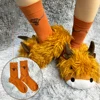 Highland Cow Plush Slippers with Sock Women Men Fluffy Cattle Slipper Warm Soft House Animals Shoes Christmas Birthday Gifts 3