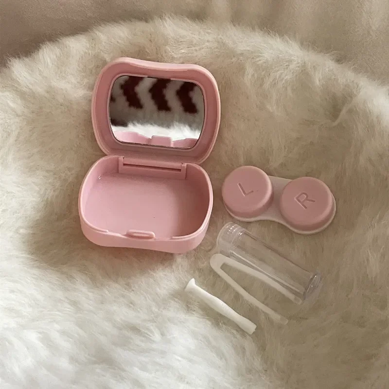 여성용 컬러 콘택트 렌즈 박스, 캔디 컬러 스퀘어 러브, 휴대용 거울 콘택트 렌즈 박스, 여행 간편한 휴대 보관 용기