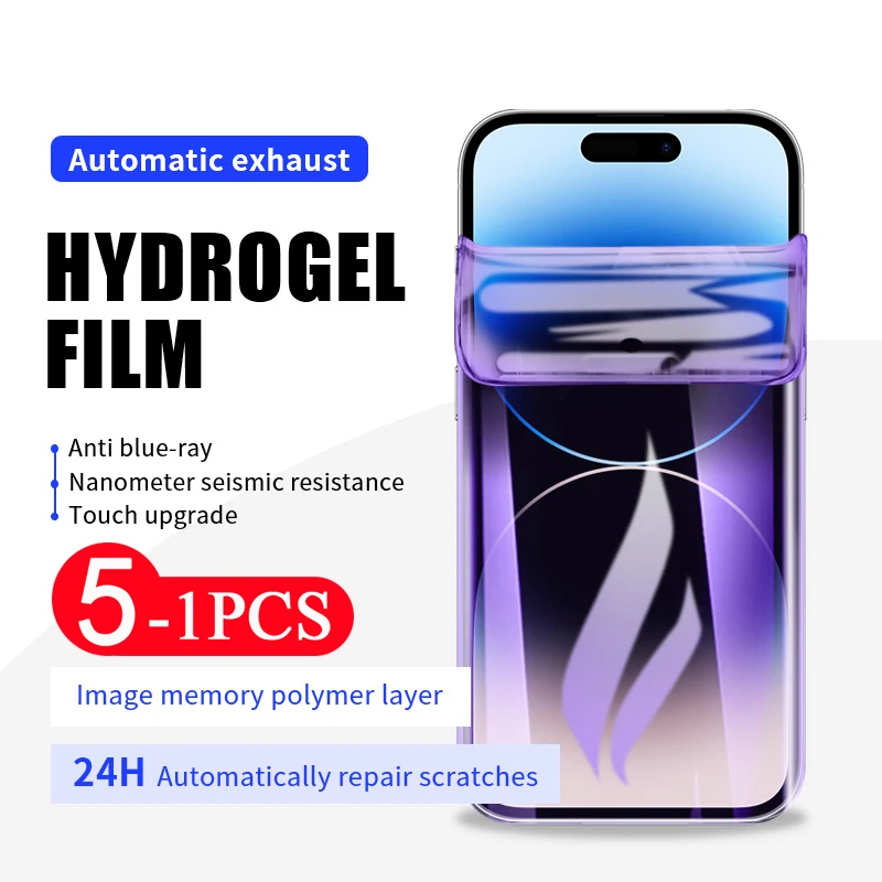 5/1 Pz Anti Blue Light Hydrogel Film Per Iphone 15 Pro Max Soft Full Cover Per Iphone 14 Plus 13 12 Mini 11 X Xs Xr Protettivo