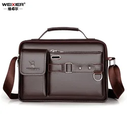 WEIXIER Fashion Men's Shoulder Bag Business Man Crossbody Bags PU Leather Male Handbag Briefcase Travel Messenger Bag Mens Bag