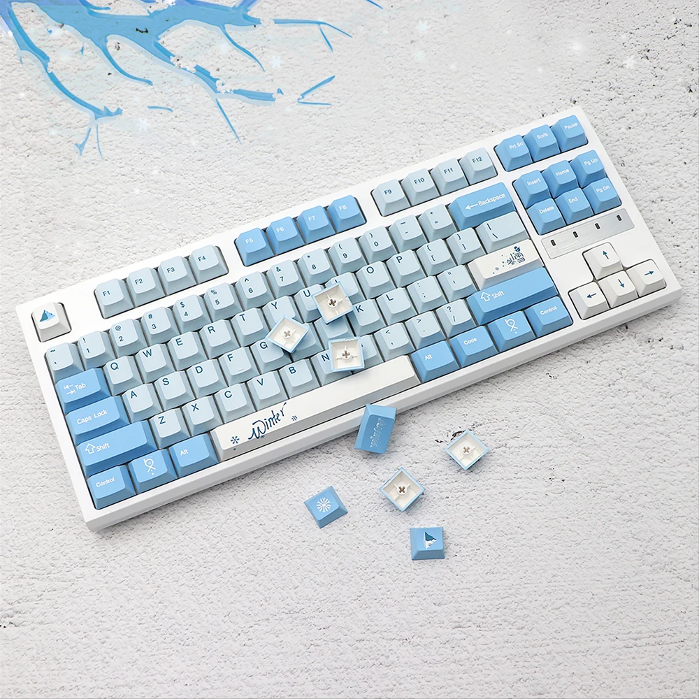 

136 Key First Snow Ttheme Personalized Keycaps PBT Original Five Sided Cap Thermal Sublimation Adapter 61 68 96 104 108