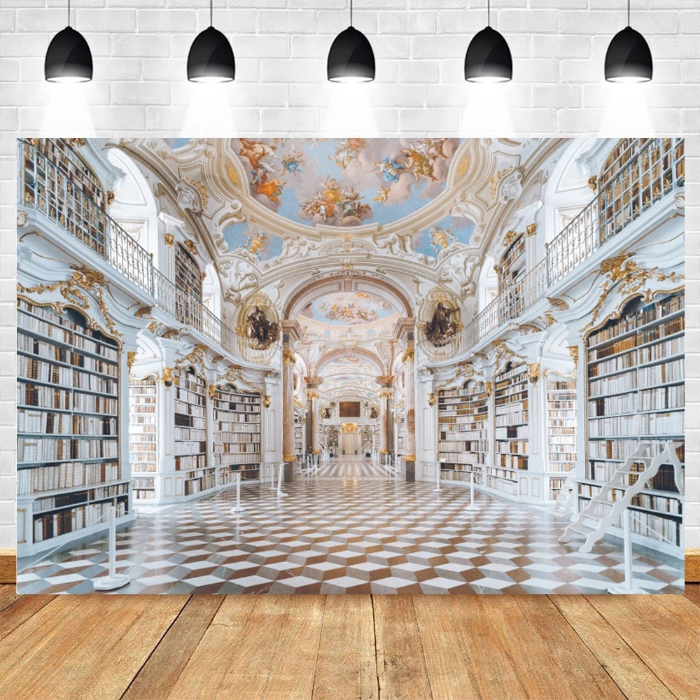 

Gorgeous Library Interior Backdrop Retro Castle Bookcase God Angel Jesus Kid Adult Portrait Photography Background Photo Studio