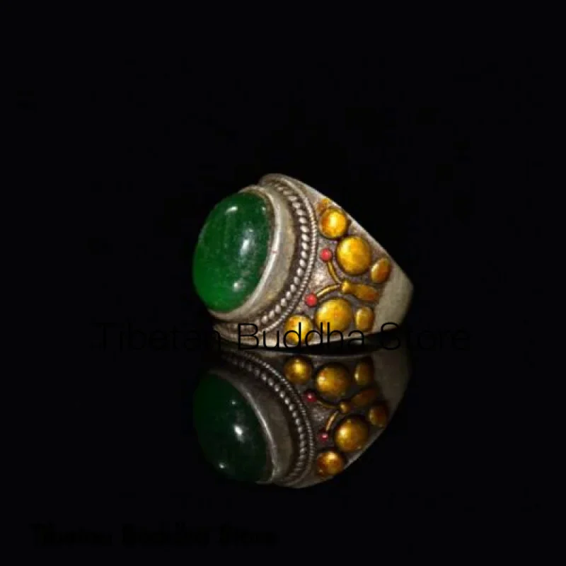 

Pure white copper inlaid jade gilded color tracing ring decoration